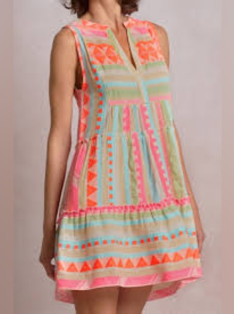 Elan Venus Dress Neon Aztec Tiered Babydoll Mini Dress Size M Medium